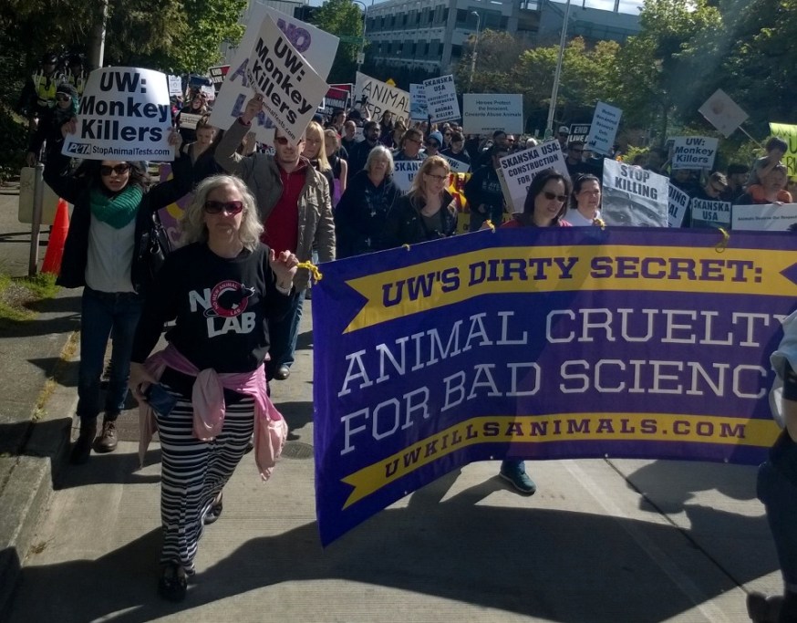 marching with banner